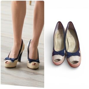 Elegant Navy and Cream Peep-Toe Heels 3inch heel like new